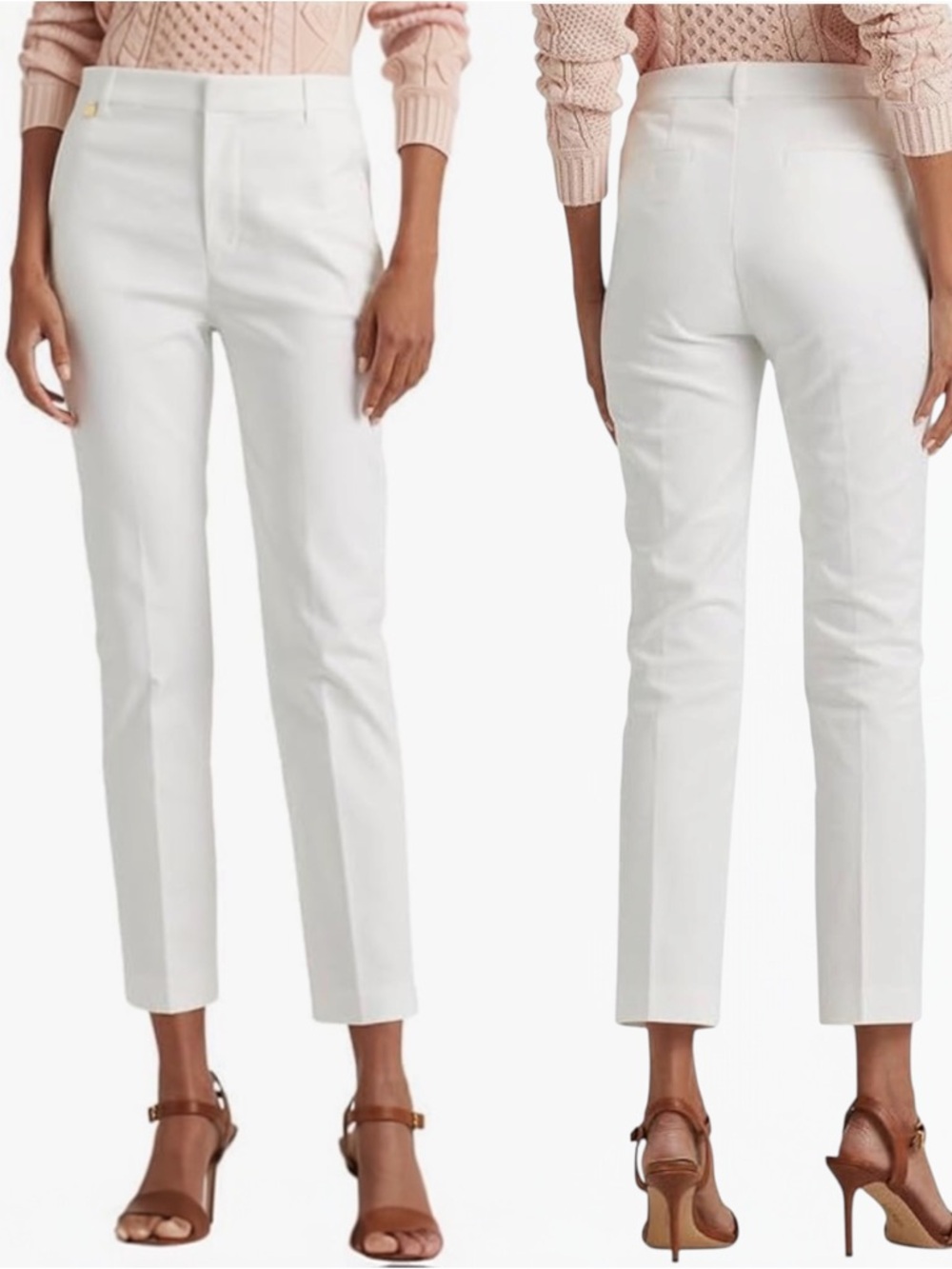 NWT Lauren Ralph Lauren Double-Faced Stretch Cotton Straight Pants White Size 18